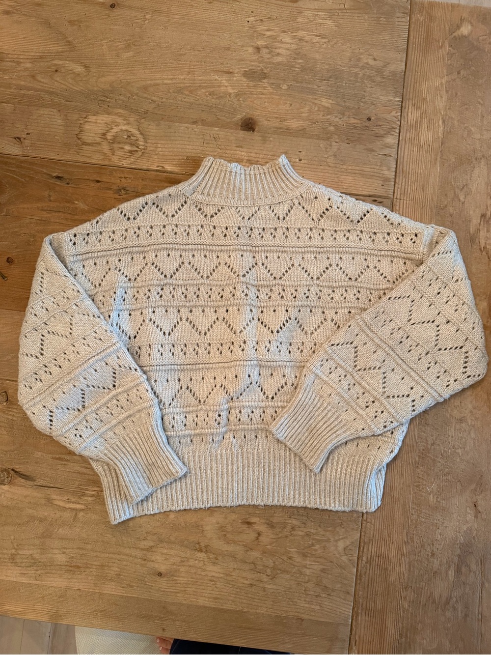 Design History Cream Open-Work Mockneck Sweater